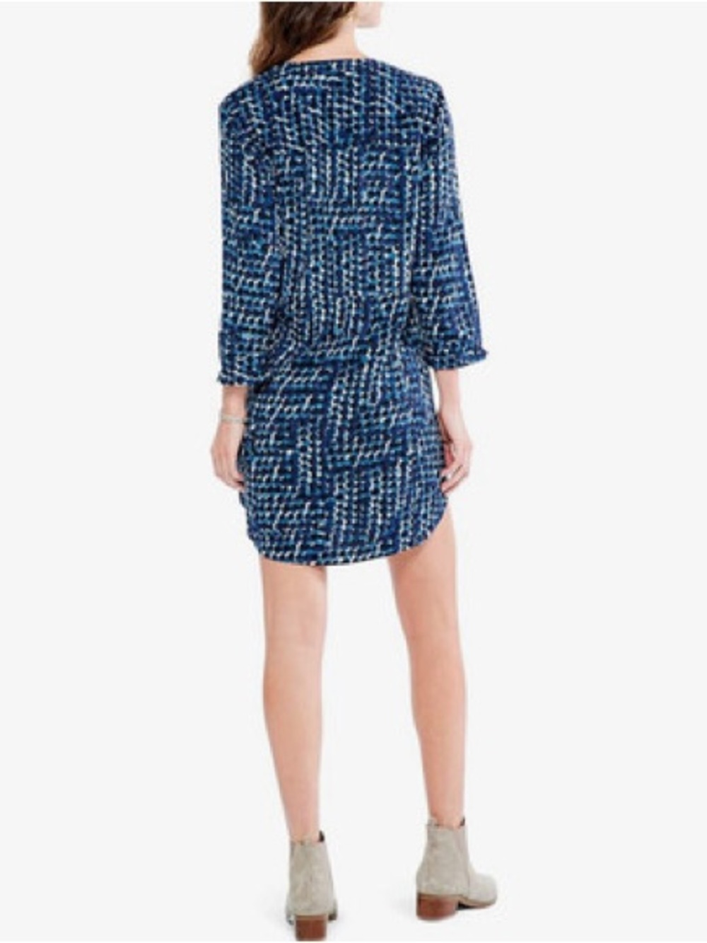 NIC+ZOE good vibes Blue Printed V-Neck Long Sleeve Shift Dress large dot print - Picture 2 of 7